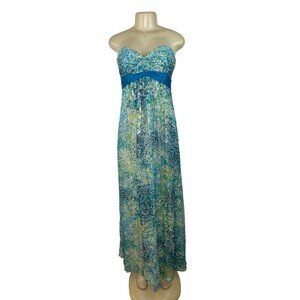 BCBG Maxazria Women's Green and Blue Empire Dress Sz 6 (EUR 36)